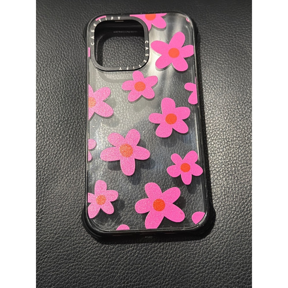 Casetify iPhone 14 Pro Max Case Women Pink Glitter Floral Daisy Coquette EUC